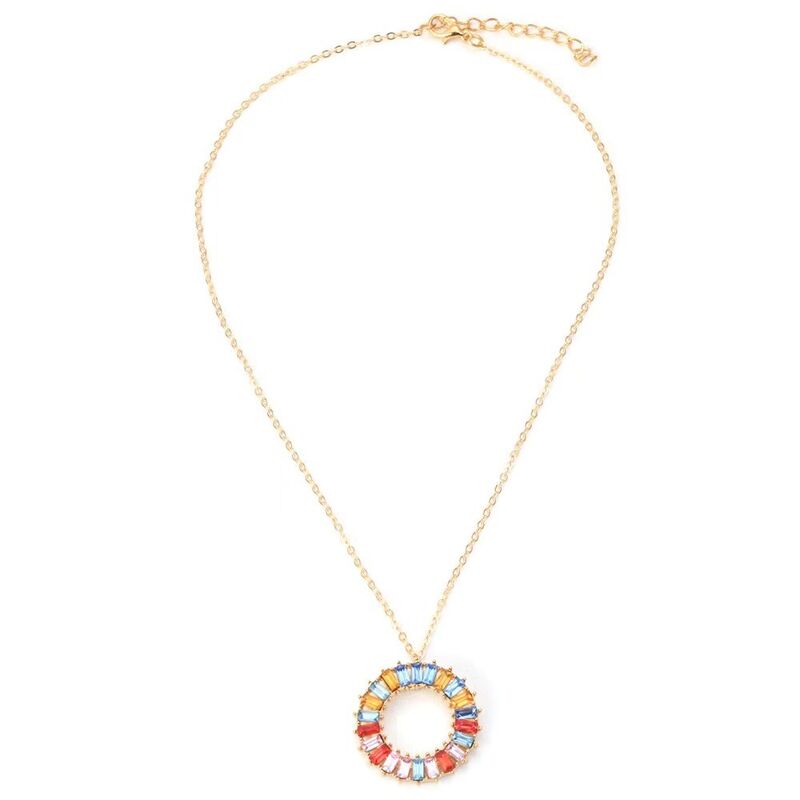 Stylish Women's Round Necklace with Colorful Pendant Plated in Rose Gold