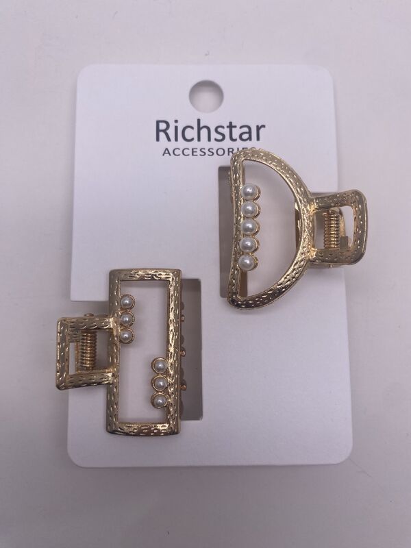 Plain Metal Hair Claw Clips with Fashionable Pearl in Matte Finish