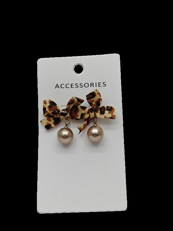 Vintage Style Leopard Print Flocking Bow Earrings Pearl Bow Knot Stud Earrings for Women and Girls for Party and Gift